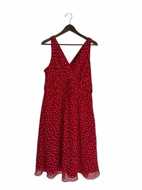 George Womens Red Polka Dot Midi A Line Fit Flare Dress Disney Bound Size 10